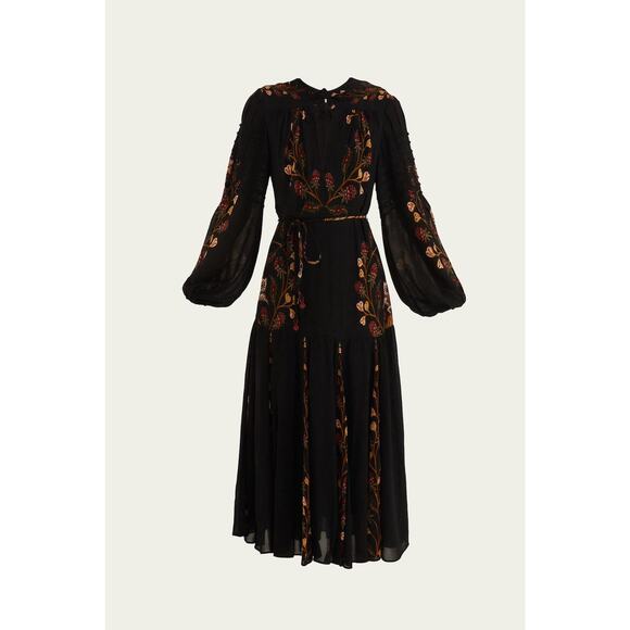 FARM Rio Dresses & Skirts - Farm Rio Black Berry Garden Long Sleeve Pleated Maxi Dress Size S